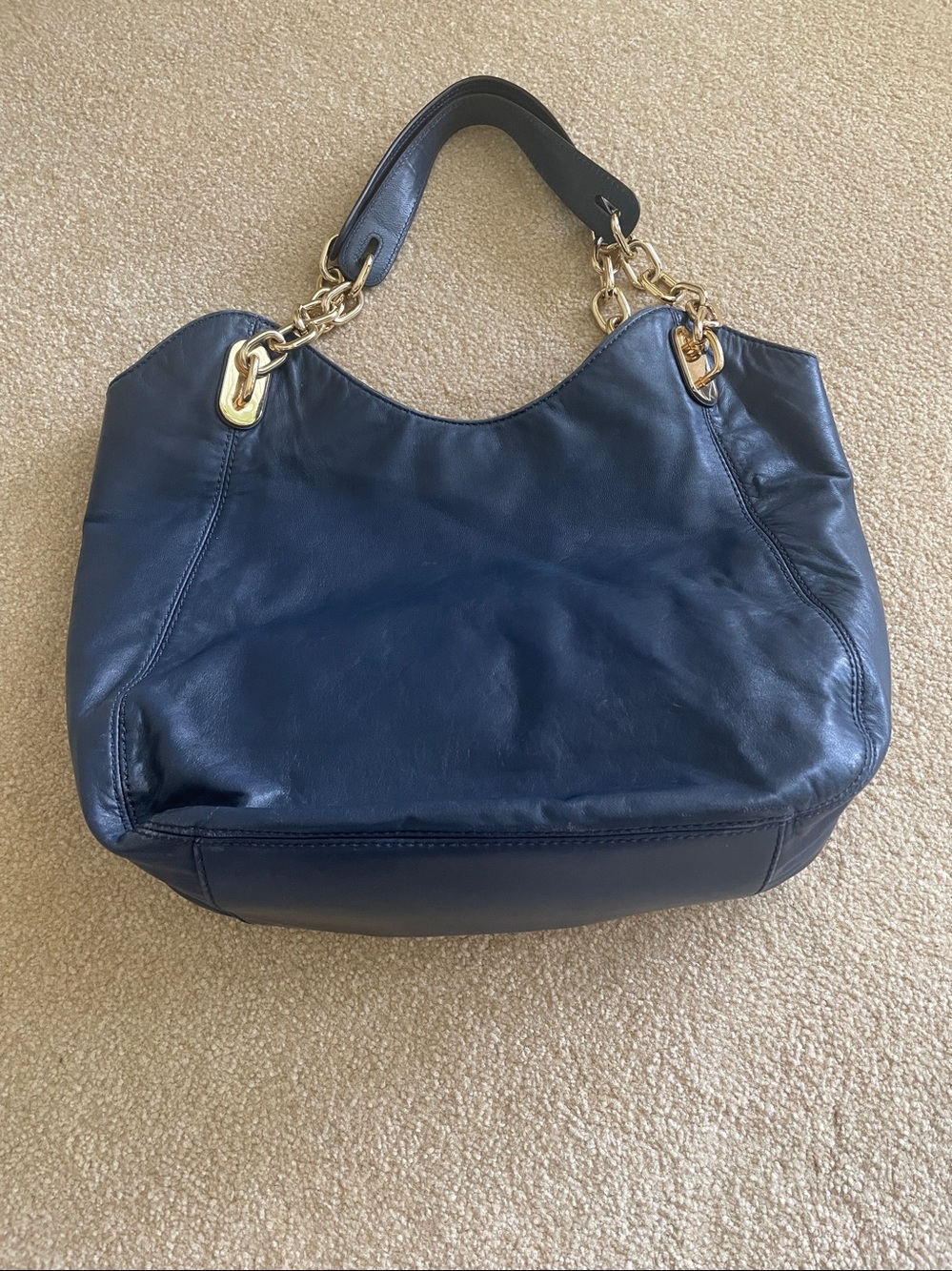 Michael Kors Navy Lambskin Soft Leather Chain-Handle Hobo Bag - Picture 2 of 8
